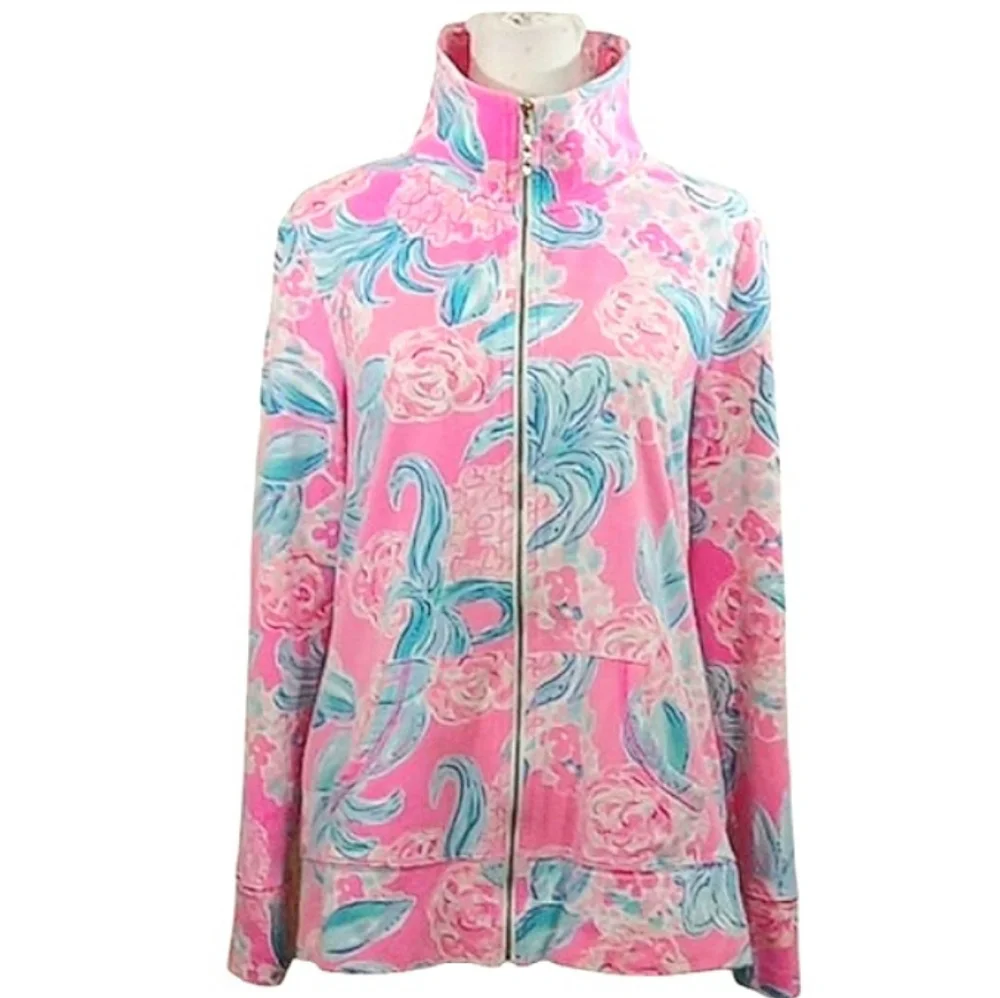 Lilly Pulitzer Leona Zip Up Jacket in Prosecco Pin Pinking Positive UPF 50 Small - Picture 3 of 11